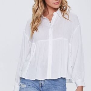 Forever 21 Off-White Flounce Gauze Crinkle Tier Shirt | Size S